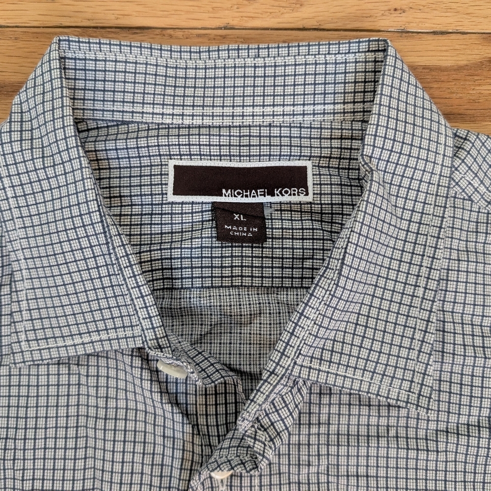 Michael Kors Blue and White Checkered Men's Shirt - Picture 2 of 2
